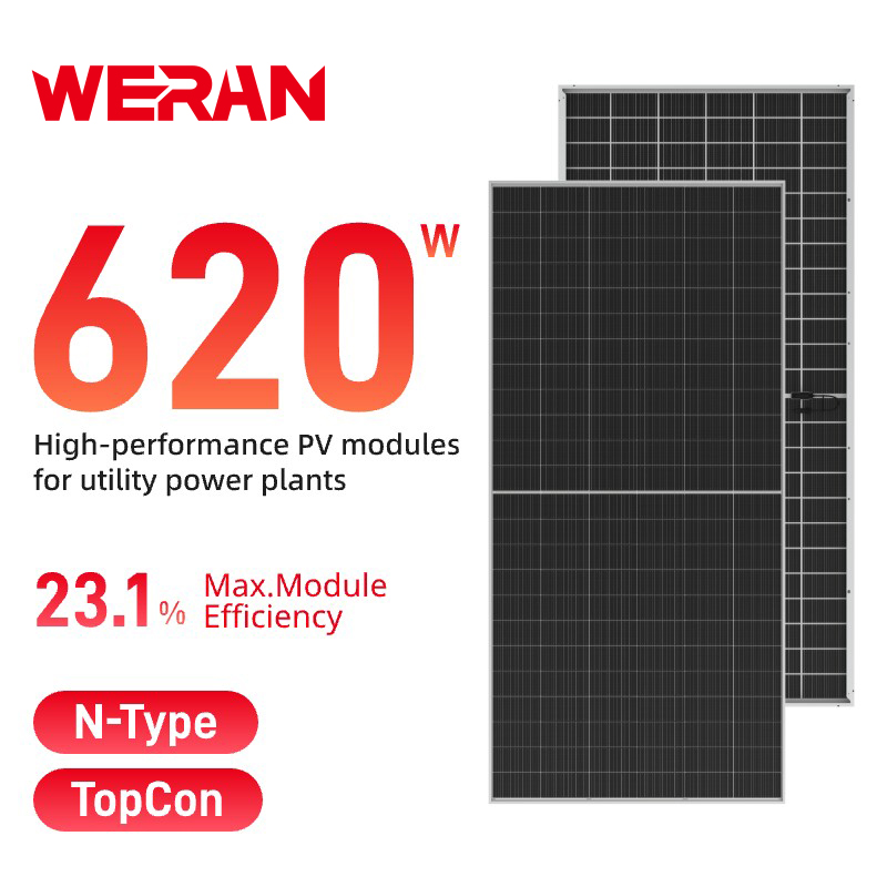 WERAN 595-625W suurikokoinen bifacial aurinkopaneeli – OEM-kaksoislasi PV-moduuli hyödyllisyys-, EPC- ja tukkuprojekteihin